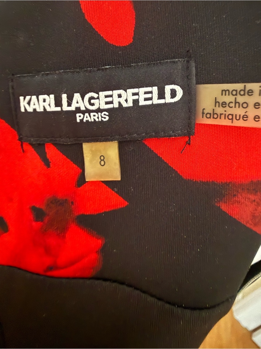Karl Lagerfeld Black Midi sleeveless Dress with Red Floral Pattern zipper - Picture 3 of 13